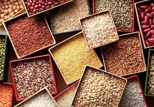 Varieties of grains seeds and beans.